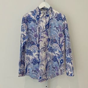 ETRO WHITE BLUE PURPLE FLORAL COTTON SHIRT D16 15192 4241 SIZE IT 46 / 12 NWOTS!